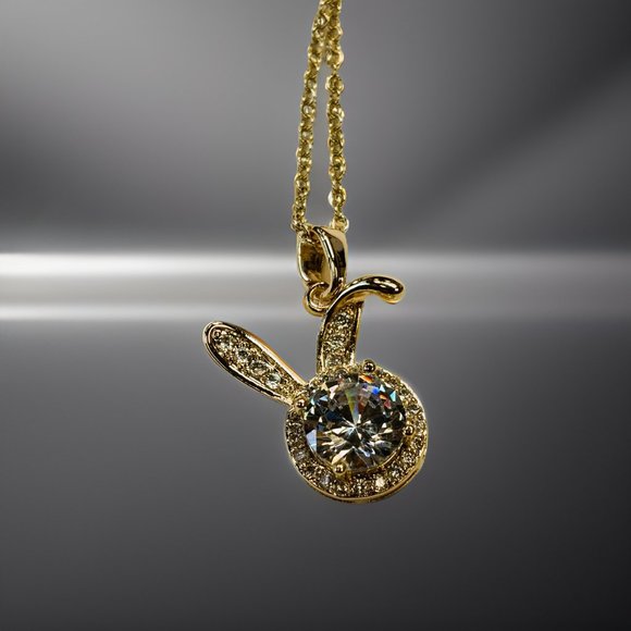 Gold 1.5 ct Zircon and Rabbit Face Pendant Necklace - Picture 10 of 17